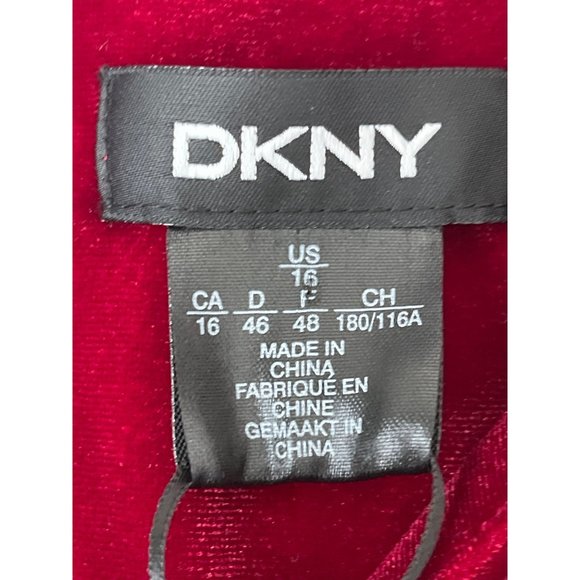 DKNY Womens Red Ruched Zippered Velvet Pouf Sleeve V Neck Dress 16 NWT - Picture 8 of 13